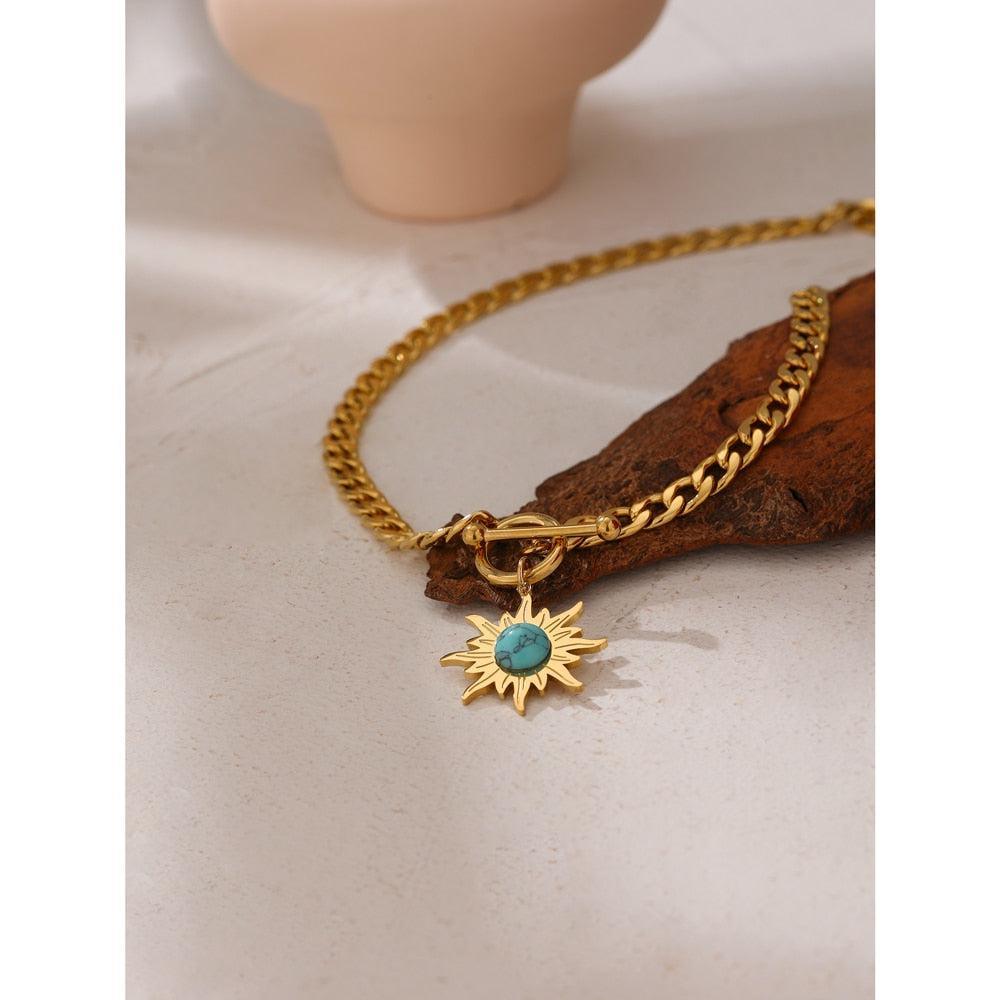 Golden Sunburst Metallic Pendant Necklace - Lucid Fantasy 