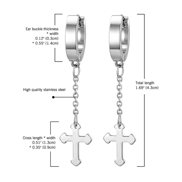 Gothic Cross Drop & Chain Tassel Dangle Earrings