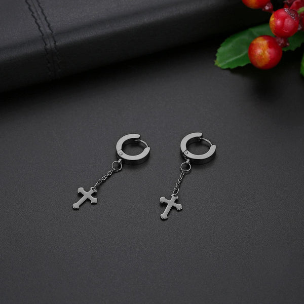 Gothic Cross Drop & Chain Tassel Dangle Earrings