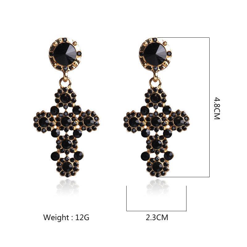 Gothic Elegance: Crystal Rhinestone Cross Drop Earrings in BOHO Style - Lucid Fantasy 