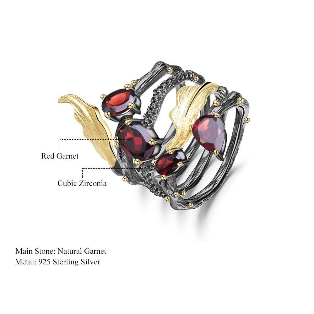 Gothic Elegance Sterling Silver Red Garnet Wrap Ring - Lucid Fantasy 