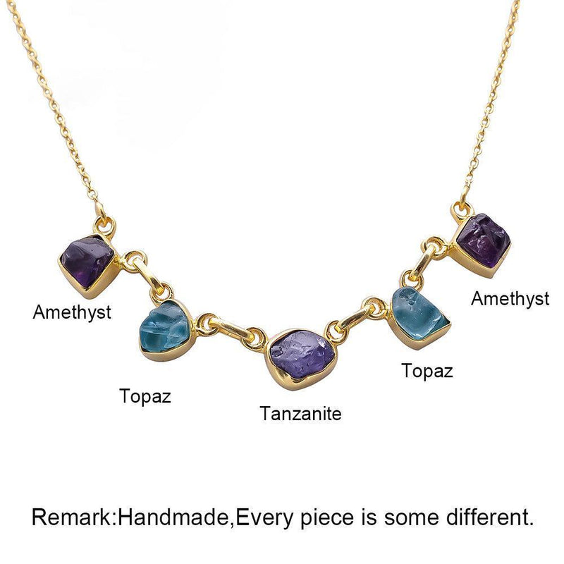 Handcrafted Bohemian Chunky Silver Necklace with Rough-Cut Amethyst, Topaz, and Tanzanite Gemstones - Lucid Fantasy 