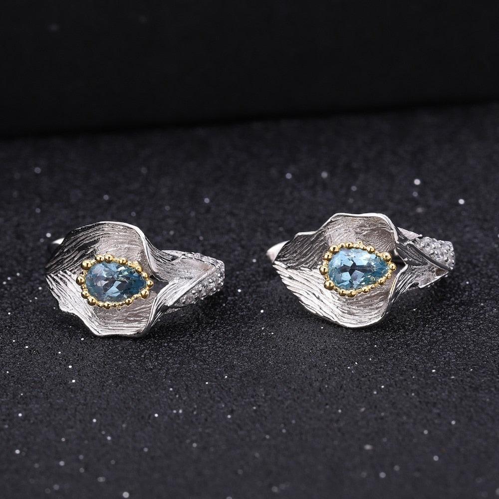 Handcrafted Calla Lily Earrings with Swiss Blue Topaz and Gold Accents - Lucid Fantasy 