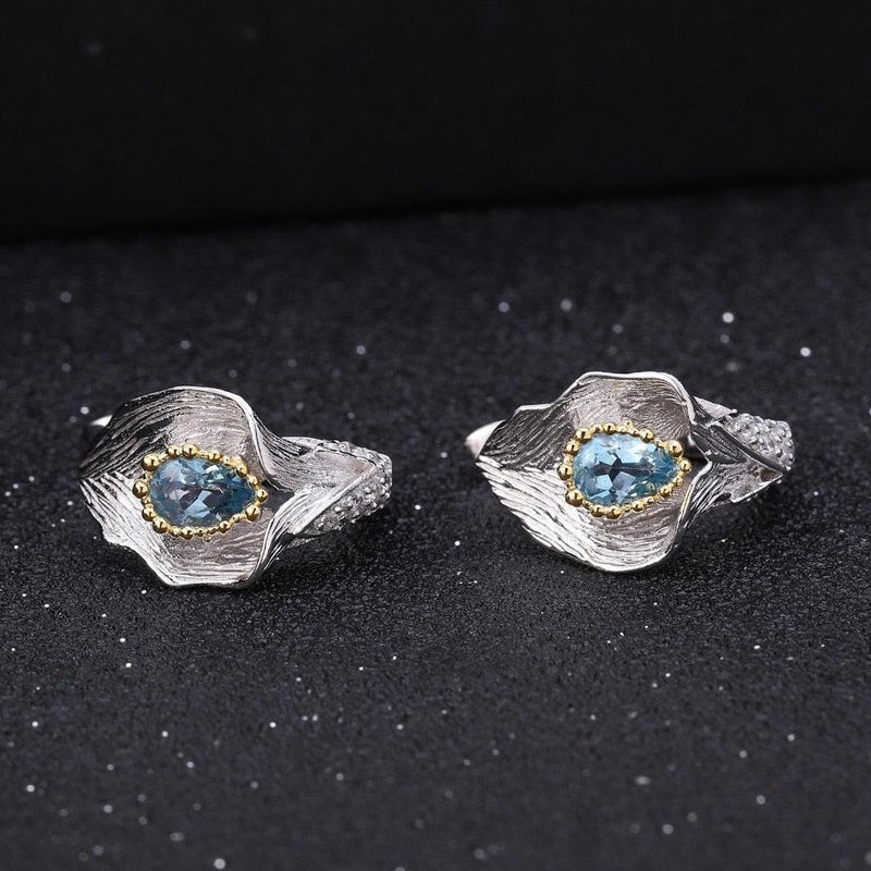 Handcrafted Calla Lily Earrings with Swiss Blue Topaz and Gold Accents - Lucid Fantasy 