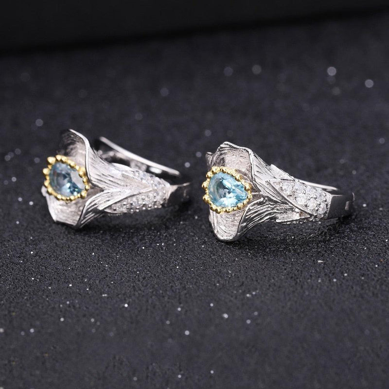 Handcrafted Calla Lily Earrings with Swiss Blue Topaz and Gold Accents - Lucid Fantasy 