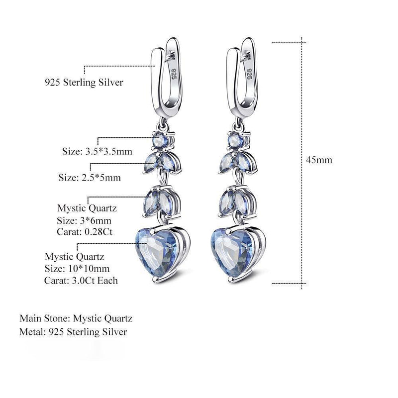 Heart-Shaped Sterling Silver Earrings with Mystic Quartz - Lucid Fantasy 