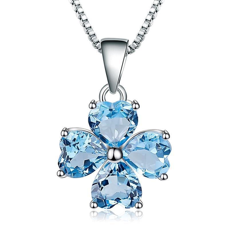 Heart-Shaped Swiss Blue Topaz Clover Pendant Necklace in Sterling Silver - Lucid Fantasy 