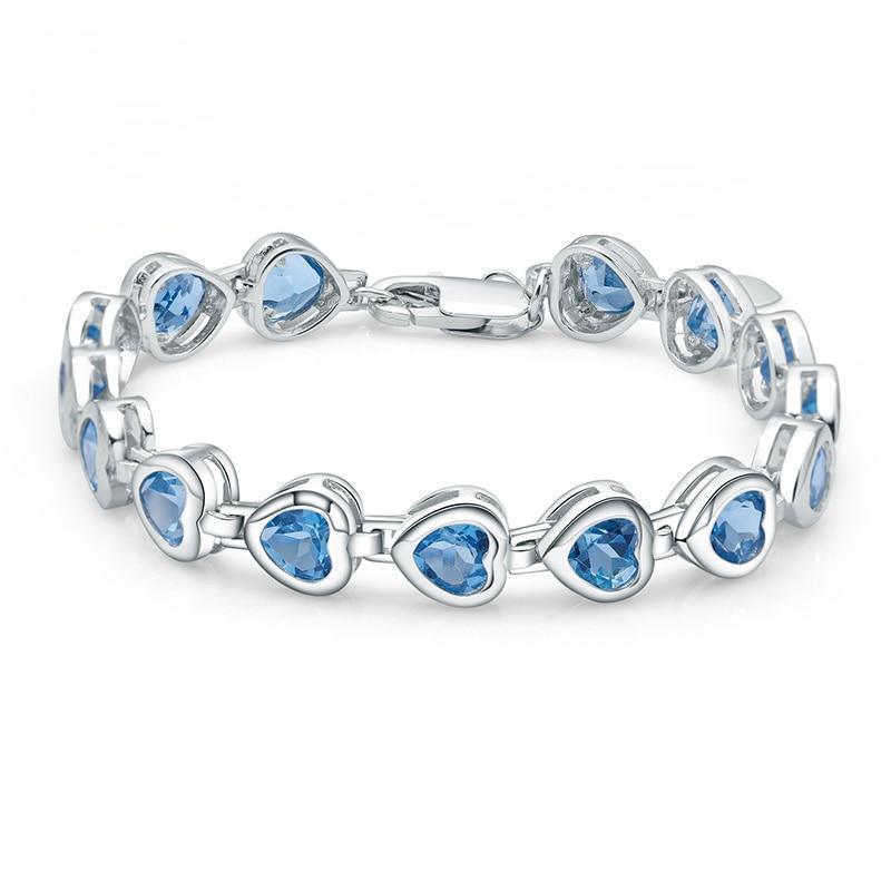 Heart-Shaped Swiss Blue Topaz Link Bracelet in Sterling Silver - Lucid Fantasy 