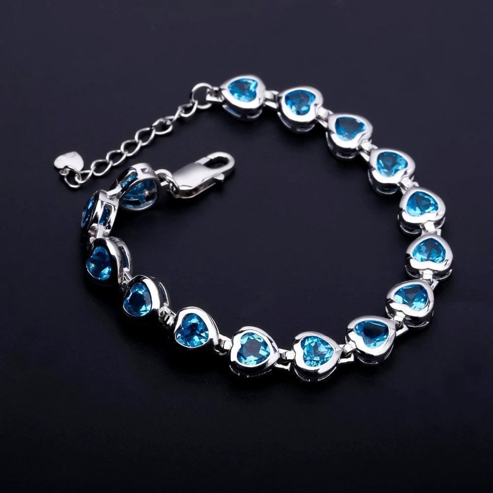 Heart-Shaped Swiss Blue Topaz Link Bracelet in Sterling Silver - Lucid Fantasy 