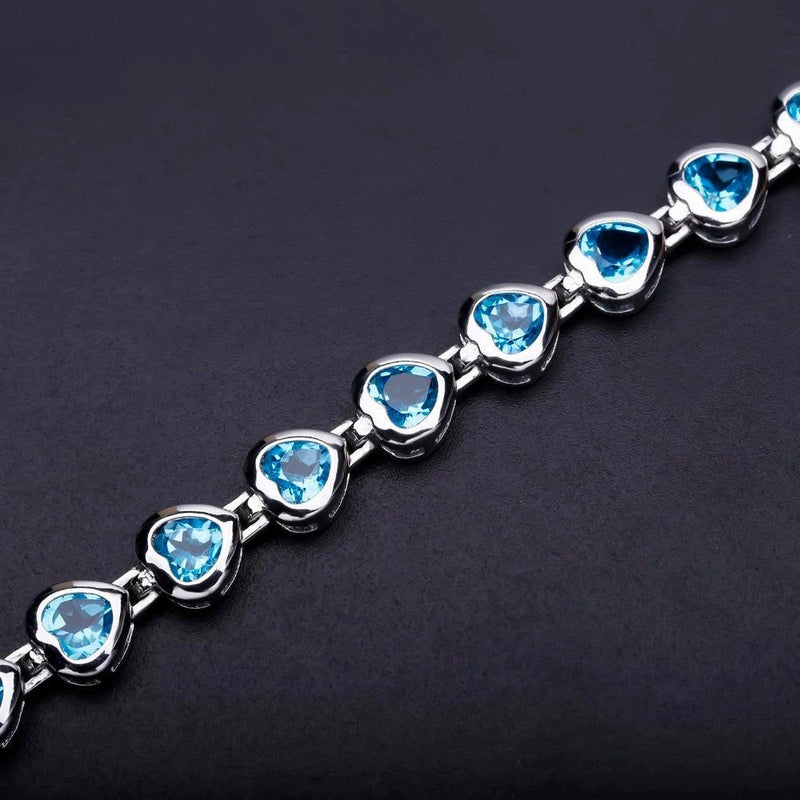 Heart-Shaped Swiss Blue Topaz Link Bracelet in Sterling Silver - Lucid Fantasy 