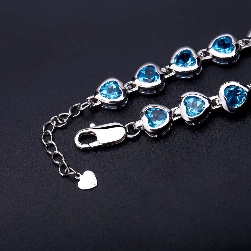 Heart-Shaped Swiss Blue Topaz Link Bracelet in Sterling Silver - Lucid Fantasy 