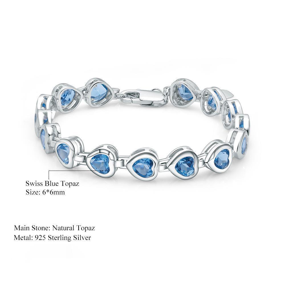 Heart-Shaped Swiss Blue Topaz Link Bracelet in Sterling Silver - Lucid Fantasy 