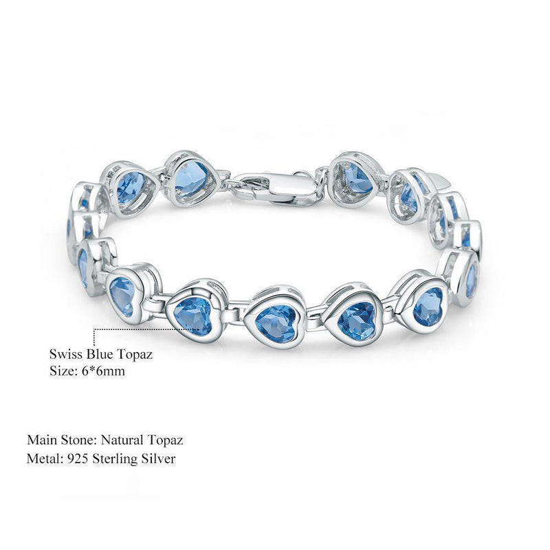 Heart-Shaped Swiss Blue Topaz Link Bracelet in Sterling Silver - Lucid Fantasy 