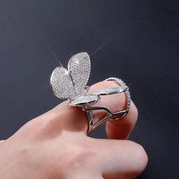 Iced Out Butterfly Metallic AAA CZ Statement Ring