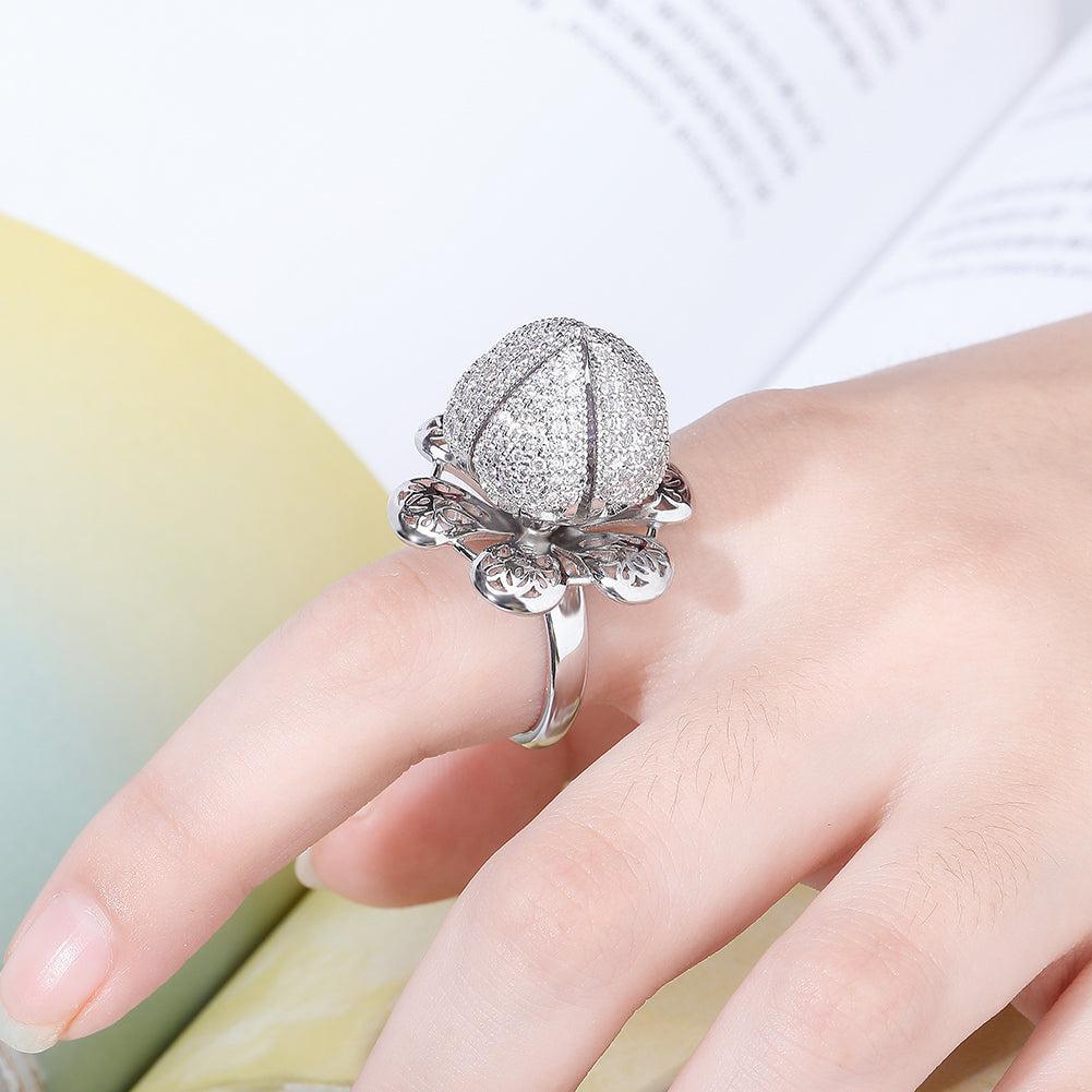 Iced Out Floral Adjustable CZ Ring - Lucid Fantasy 