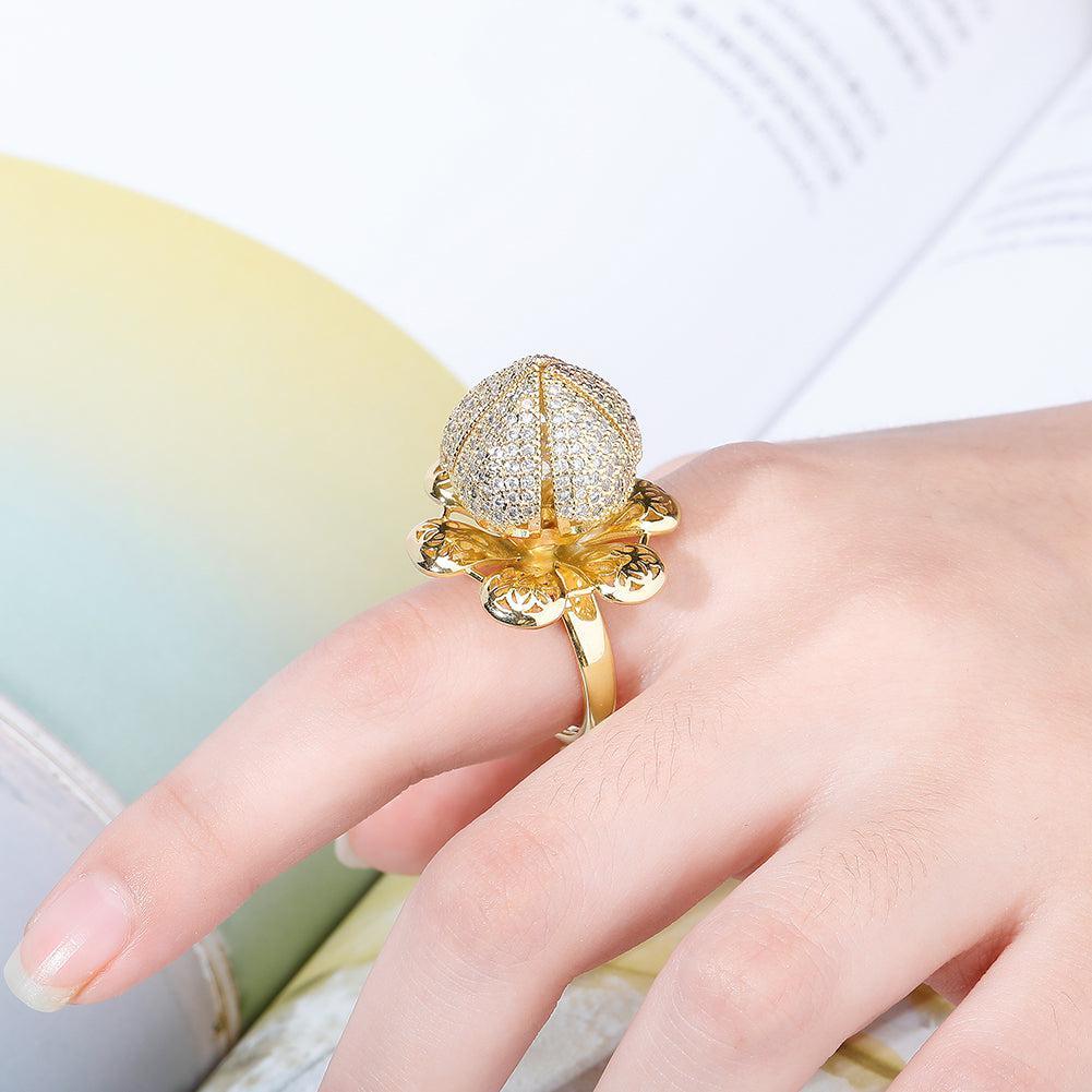 Iced Out Floral Adjustable CZ Ring - Lucid Fantasy 