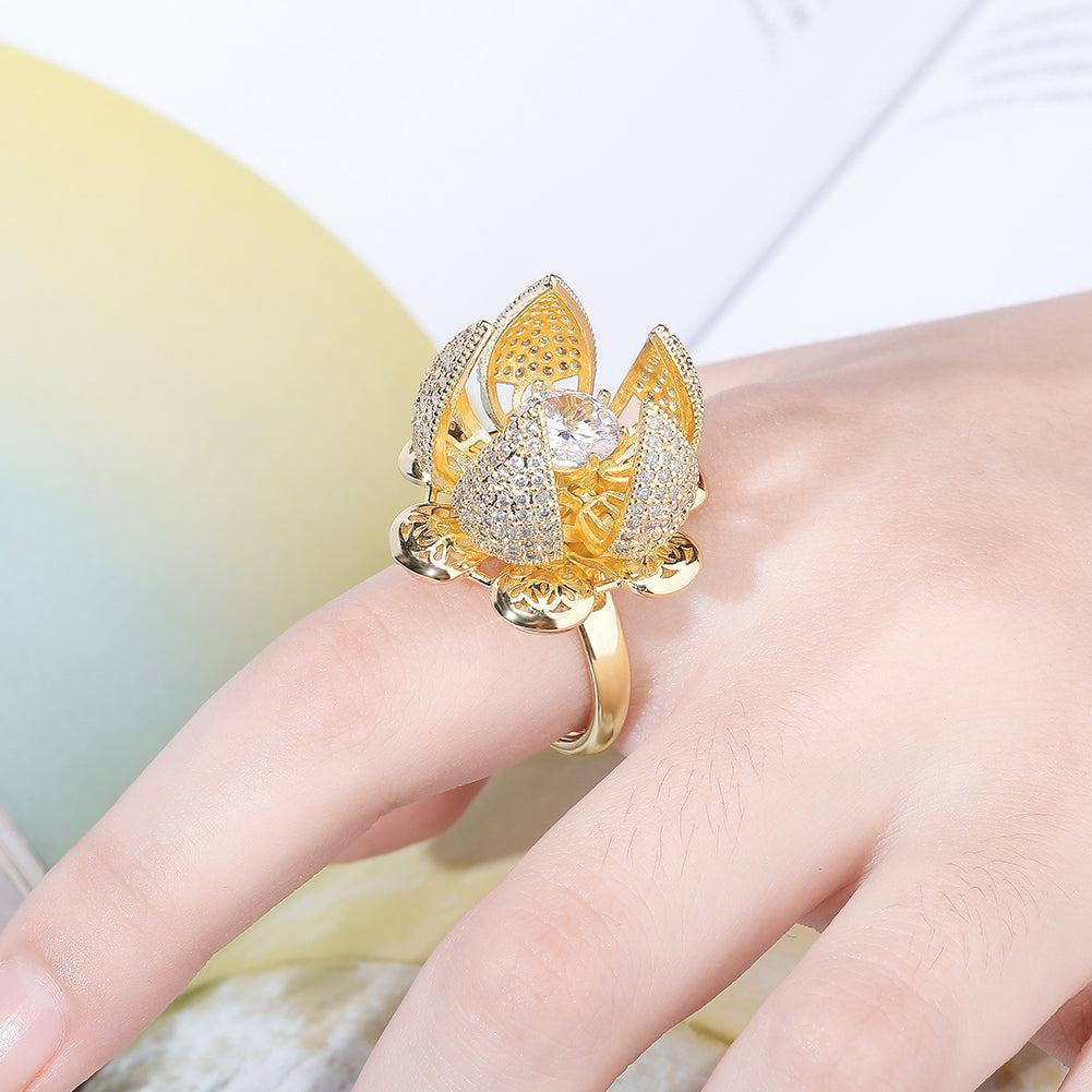 Iced Out Floral Adjustable CZ Ring - Lucid Fantasy 