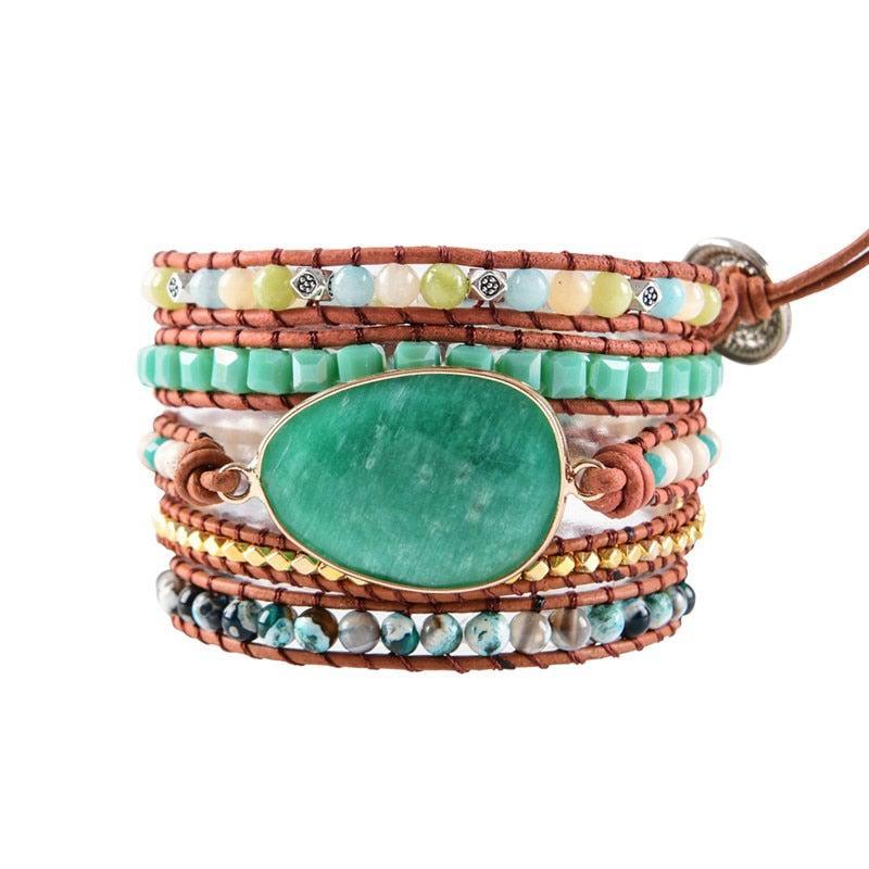 Imperial Jasper and Green Agate Leather Wrap Bracelet - Lucid Fantasy 