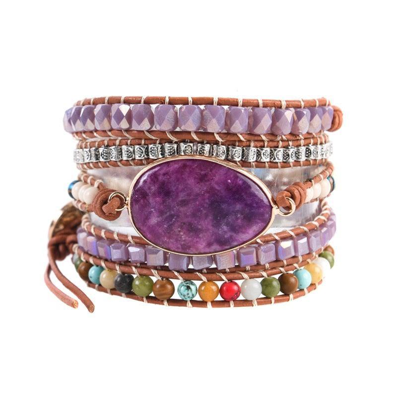 Imperial Jasper Leather Wrap Bracelet with Unique Natural Stones - Lucid Fantasy 