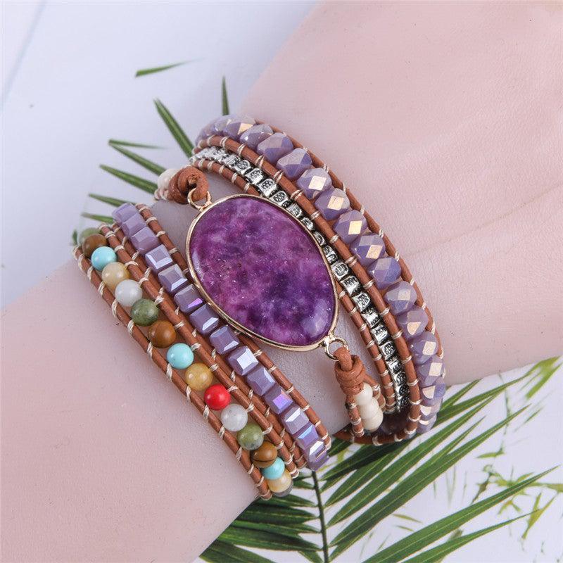 Imperial Jasper Leather Wrap Bracelet with Unique Natural Stones - Lucid Fantasy 