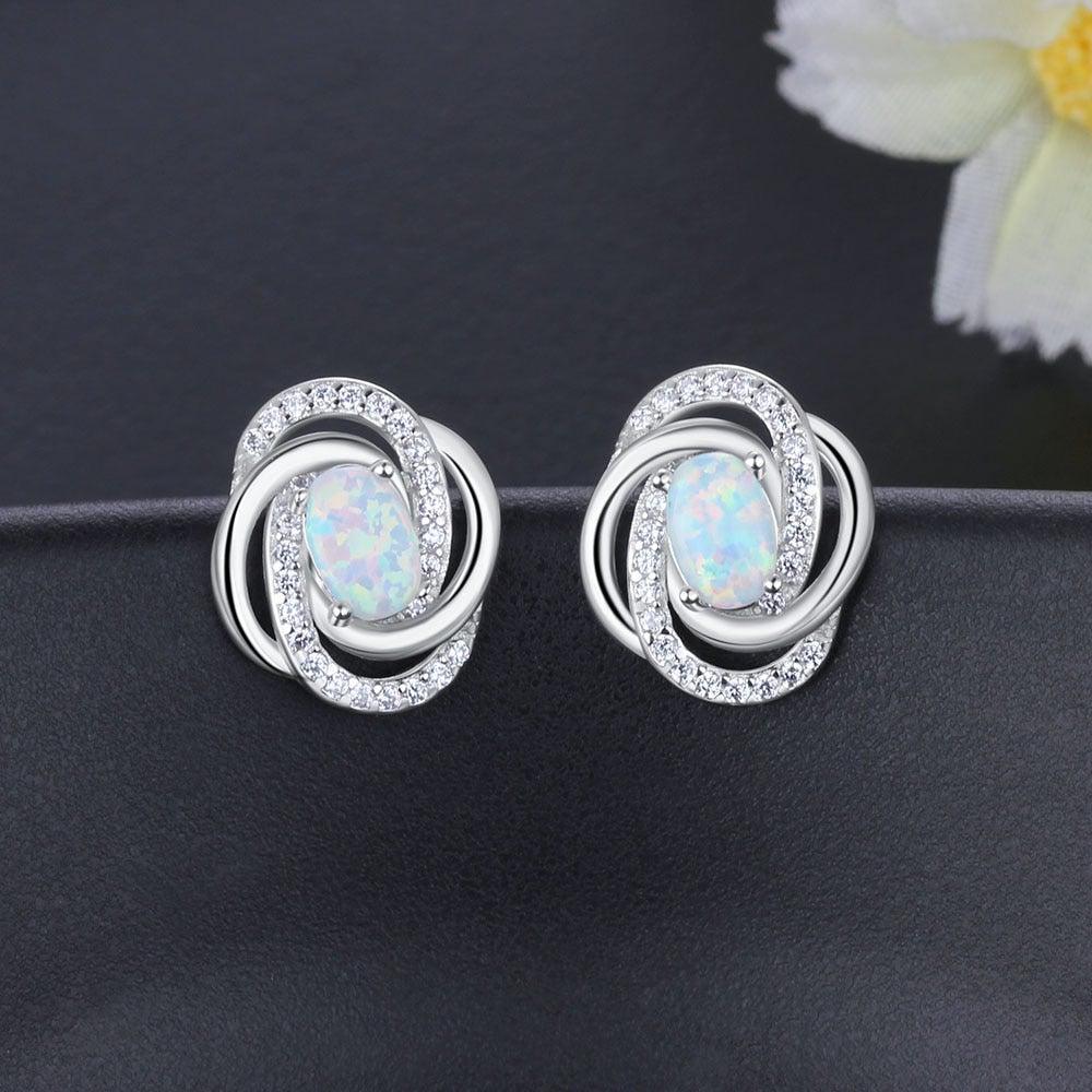 Intertwined Opulence Opal Silver Stud Earrings - Lucid Fantasy 