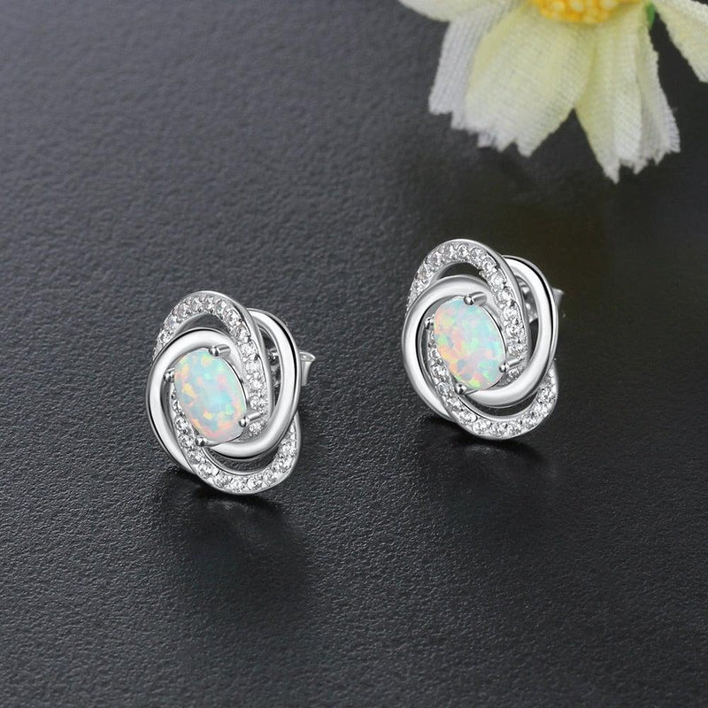 Intertwined Opulence Opal Silver Stud Earrings - Lucid Fantasy 