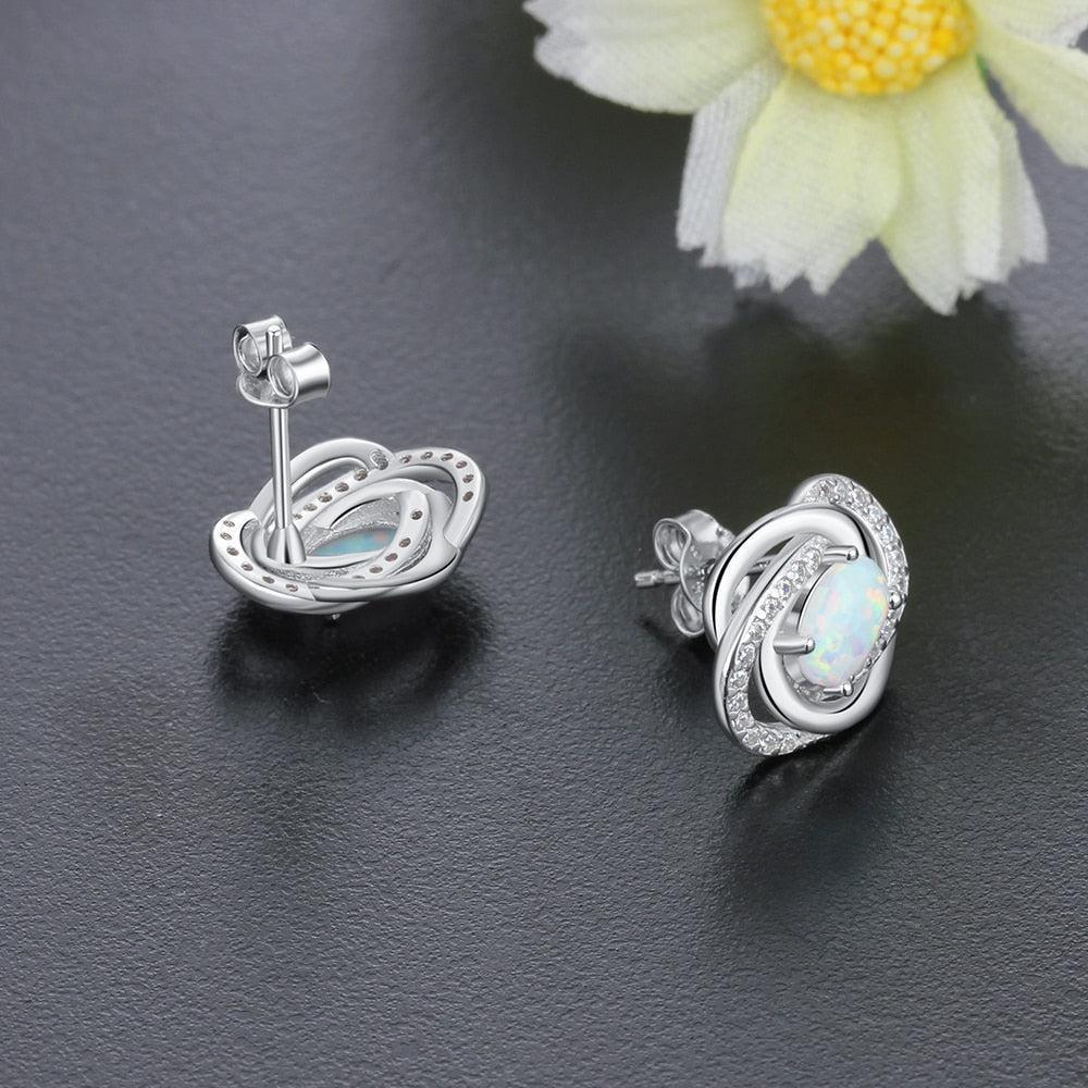 Intertwined Opulence Opal Silver Stud Earrings - Lucid Fantasy 