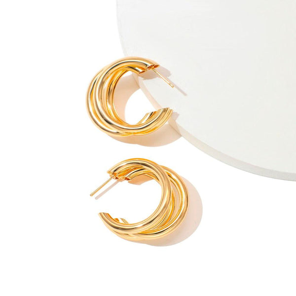 Interwoven Metallic Triple Hoop Earrings