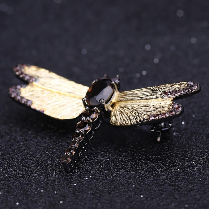 Intricate Dragonfly Gemstone Brooch in Sterling Silver - Lucid Fantasy 