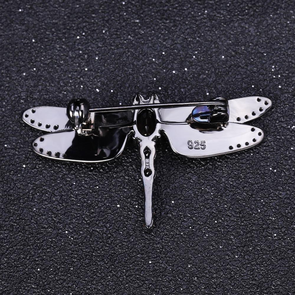 Intricate Dragonfly Gemstone Brooch in Sterling Silver - Lucid Fantasy 