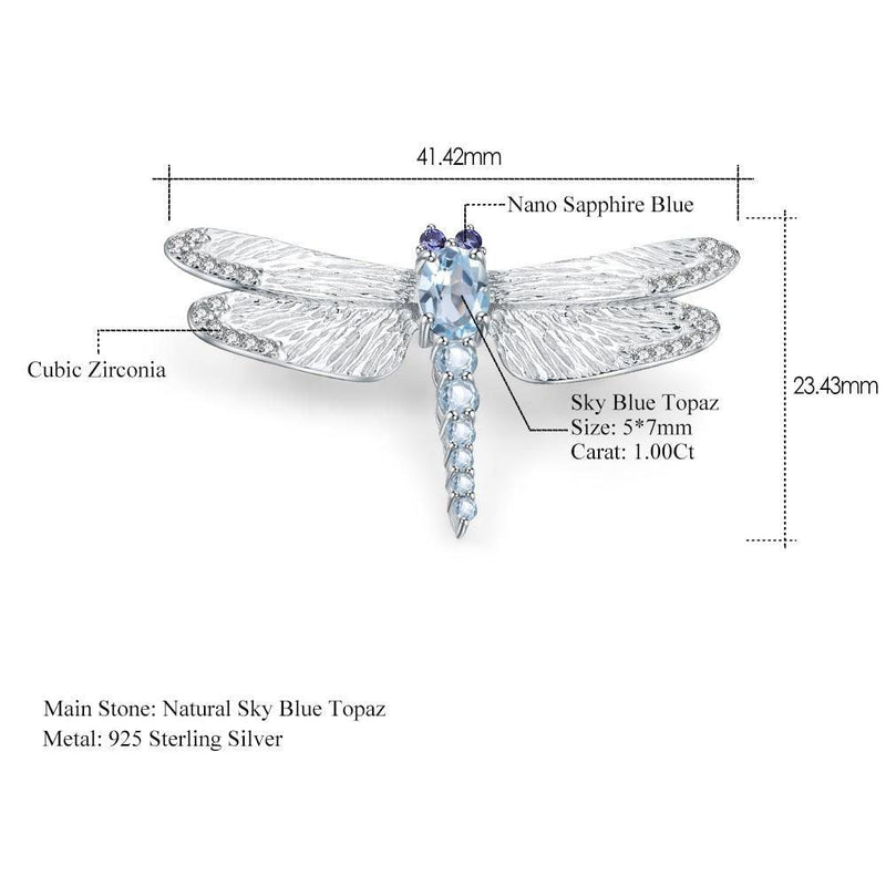 Intricate Dragonfly Gemstone Brooch in Sterling Silver - Lucid Fantasy 