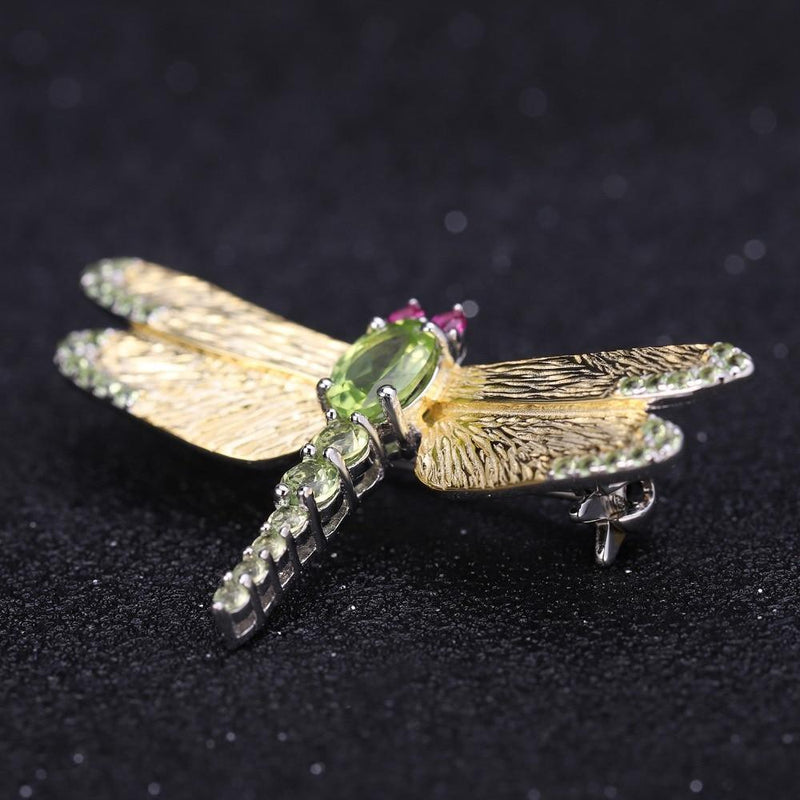 Intricate Dragonfly Gemstone Brooch in Sterling Silver - Lucid Fantasy 