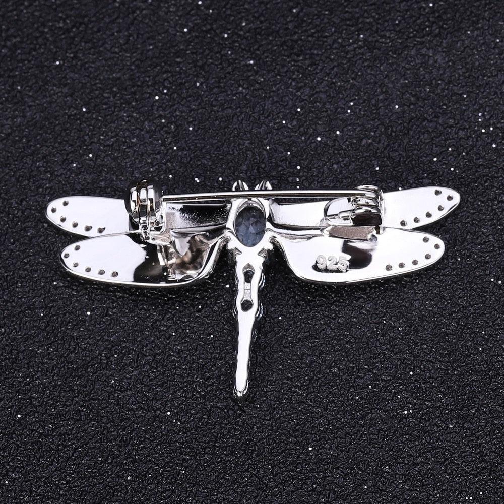 Intricate Dragonfly Gemstone Brooch in Sterling Silver - Lucid Fantasy 