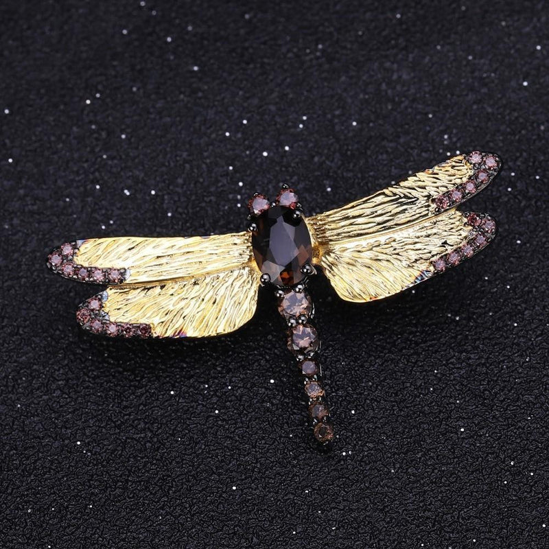 Intricate Dragonfly Gemstone Brooch in Sterling Silver - Lucid Fantasy 