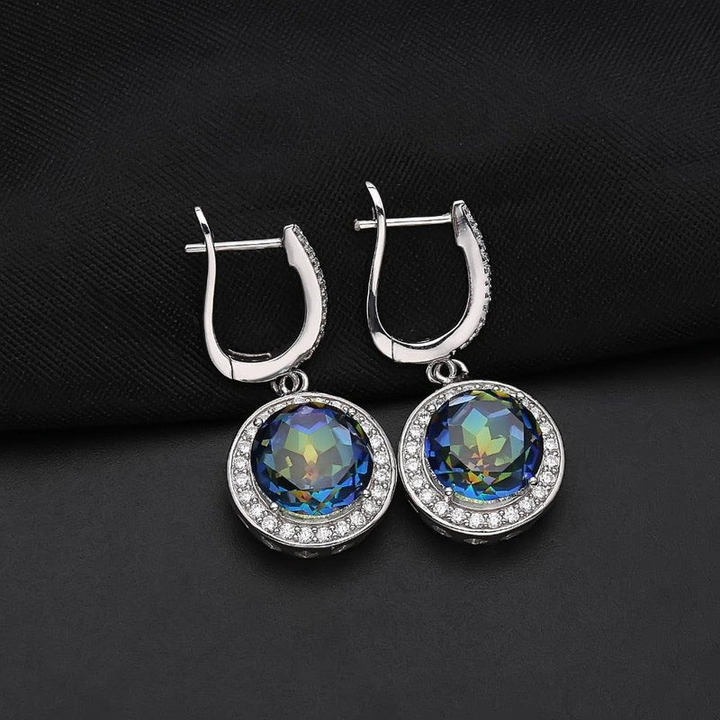 Iridescent Bluish Mystic Quartz Halo Earrings in Sterling Silver - Lucid Fantasy 