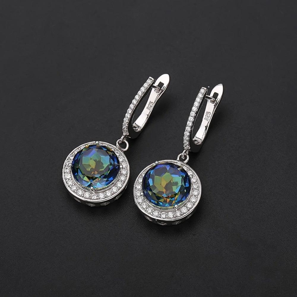 Iridescent Bluish Mystic Quartz Halo Earrings in Sterling Silver - Lucid Fantasy 