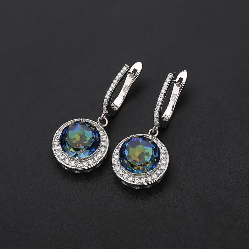 Iridescent Bluish Mystic Quartz Halo Earrings in Sterling Silver - Lucid Fantasy 