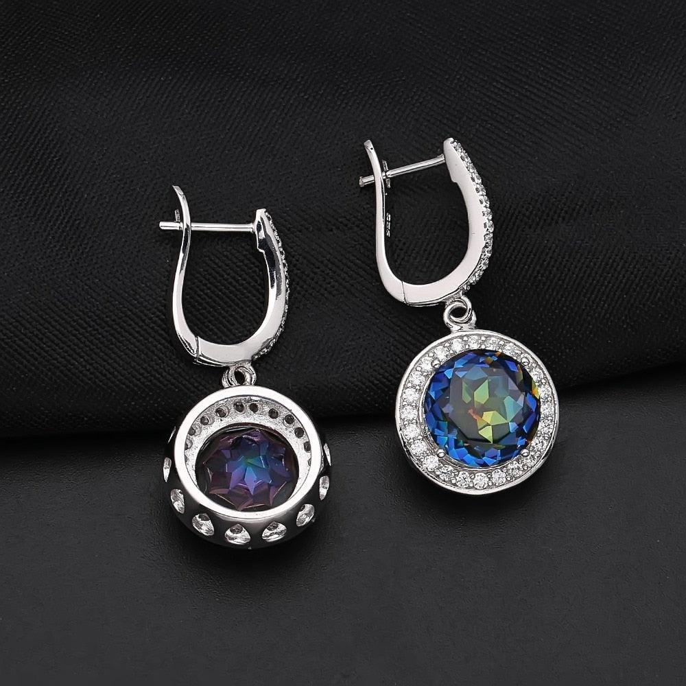 Iridescent Bluish Mystic Quartz Halo Earrings in Sterling Silver - Lucid Fantasy 