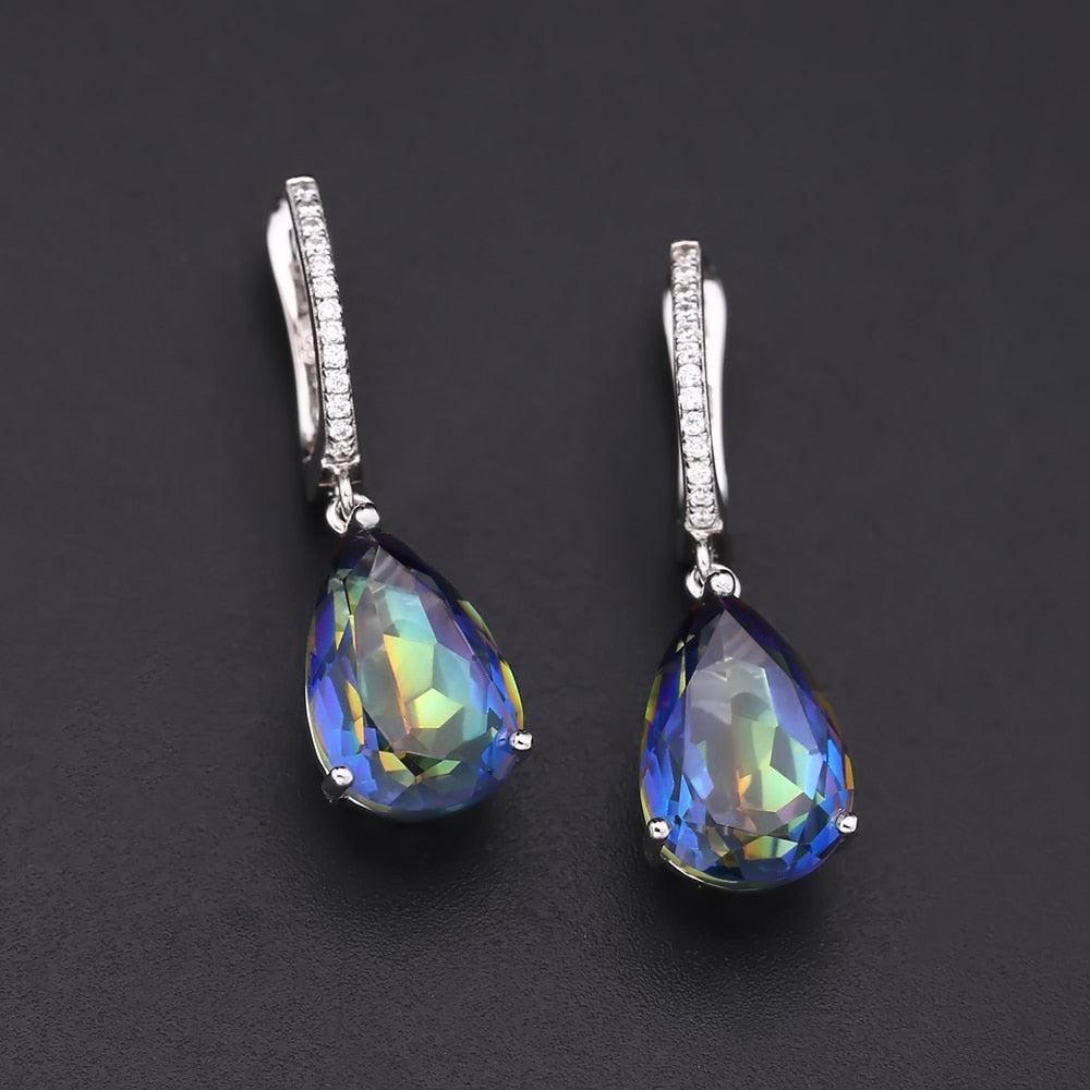 Iridescent Pear-Shaped Sterling Silver Mystic Quartz Earrings - Lucid Fantasy 