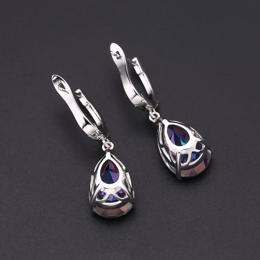 Iridescent Pear-Shaped Sterling Silver Mystic Quartz Earrings - Lucid Fantasy 