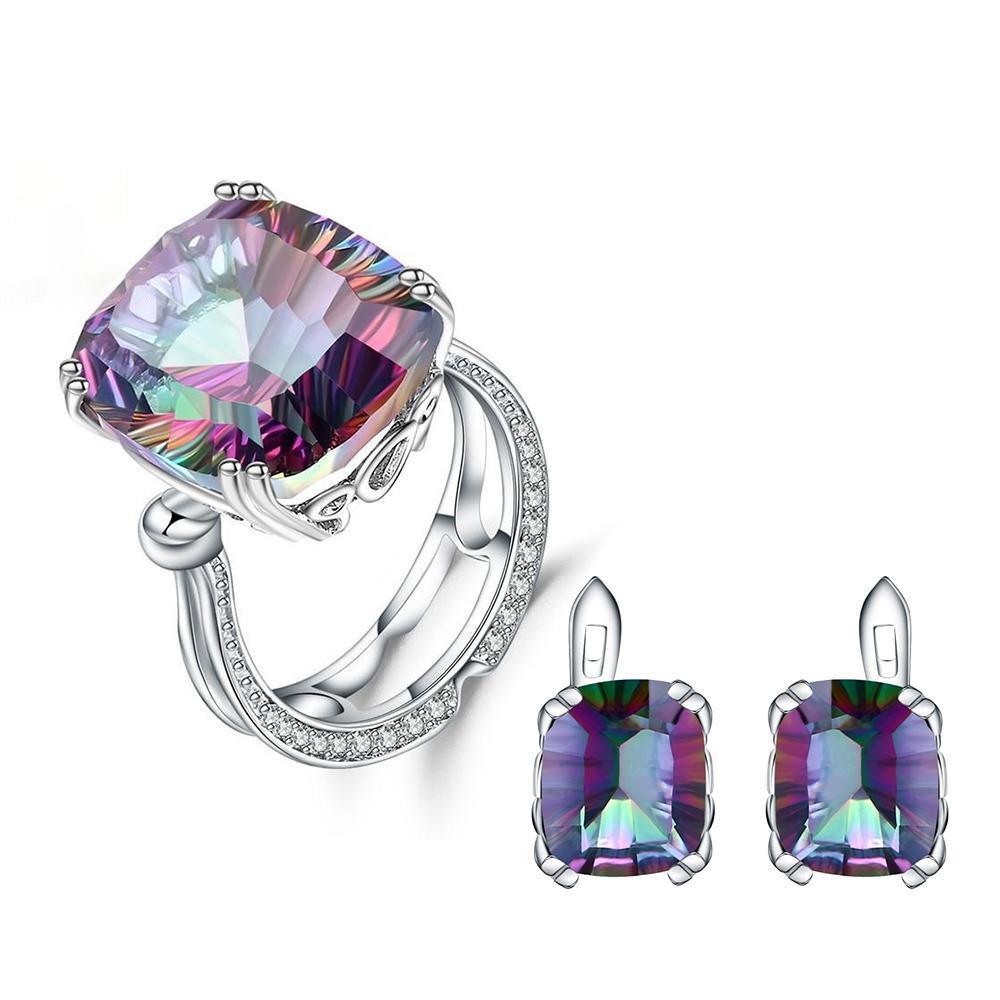 Iridescent Sterling Silver Rainbow Mystic Quartz Jewelry Set - Lucid Fantasy 