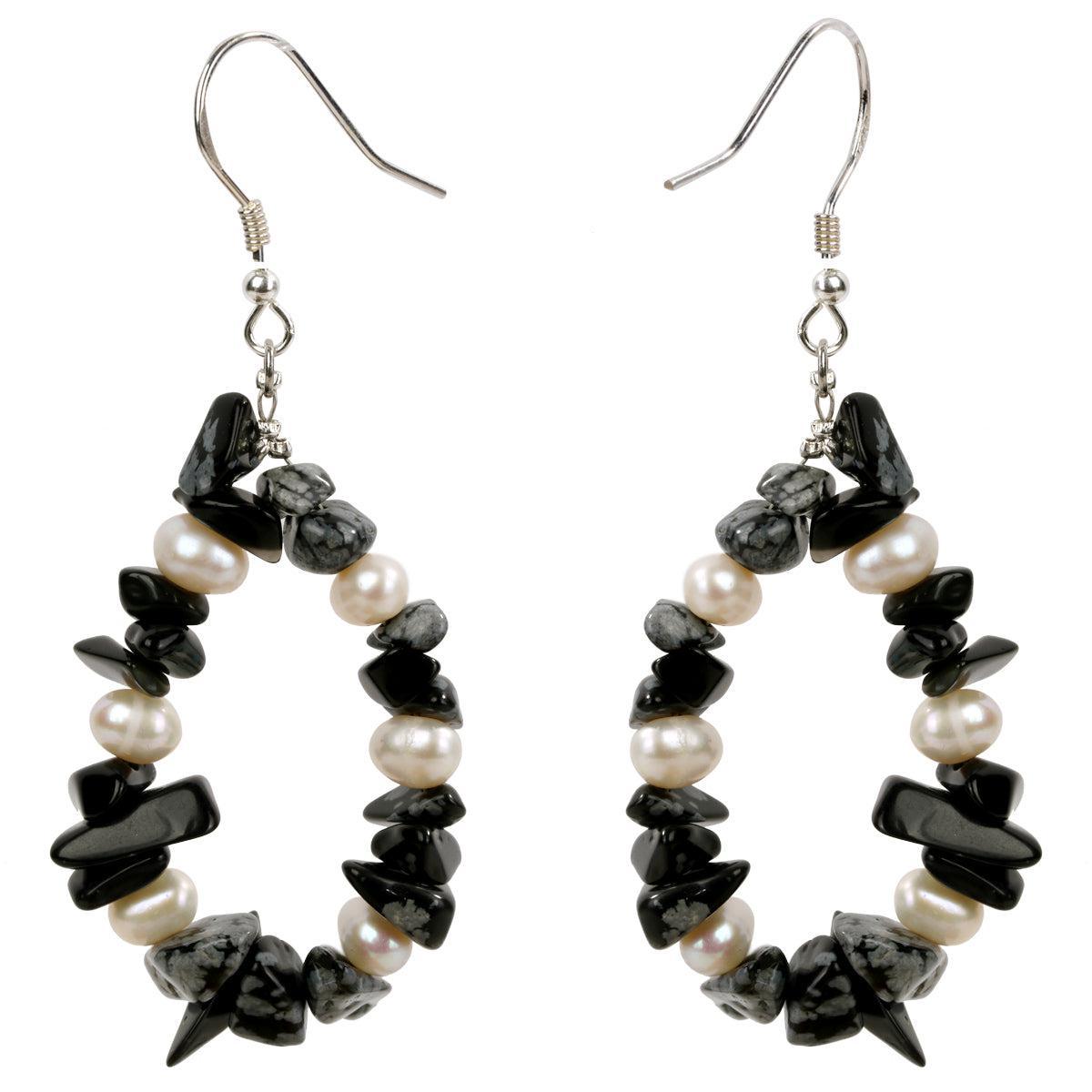 Jasper and Pearl Dangle Hoop Earrings in Sterling Silver - Lucid Fantasy 