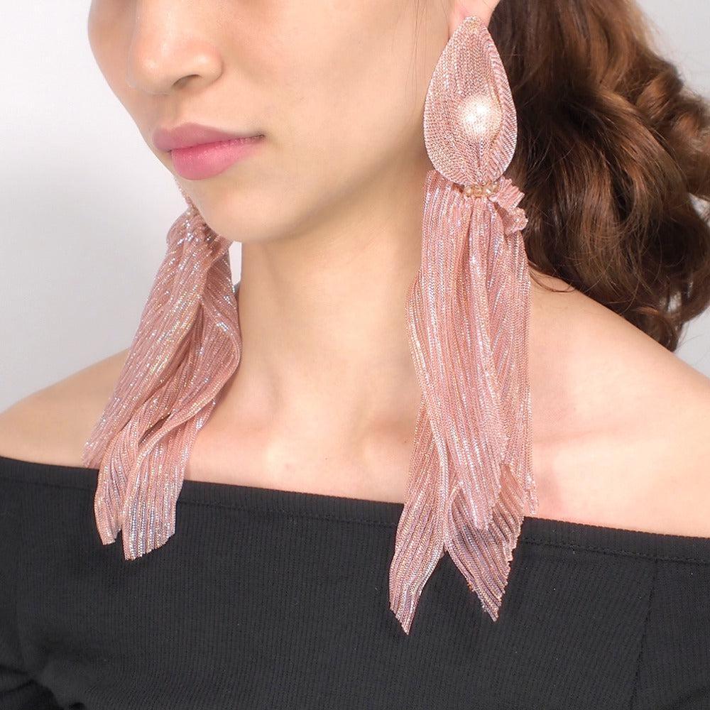 Lace Pearl-Accent Hoop Dangle Earrings - Lucid Fantasy 