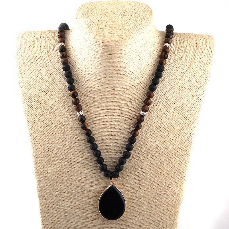 Lava Rock and Tiger Eye Gemstone Pendant Necklace - Lucid Fantasy 