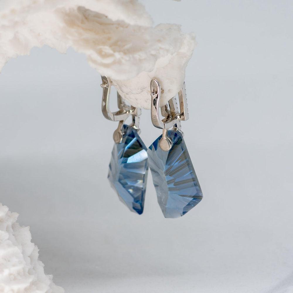 Lolite Blue Mystic Quartz and Cubic Zirconia Earrings in Sterling Silver - Lucid Fantasy 