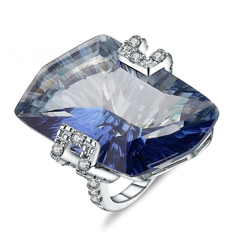 Lolite Blue Mystic Quartz and Cubic Zirconia Sterling Silver Ring - Lucid Fantasy 