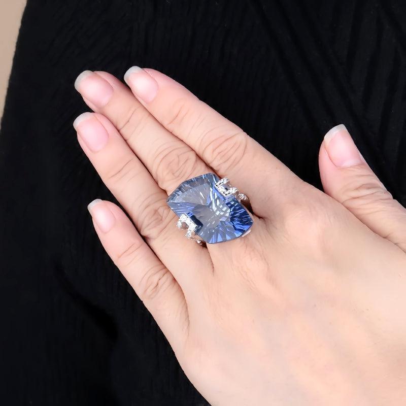 Lolite Blue Mystic Quartz and Cubic Zirconia Sterling Silver Ring - Lucid Fantasy 