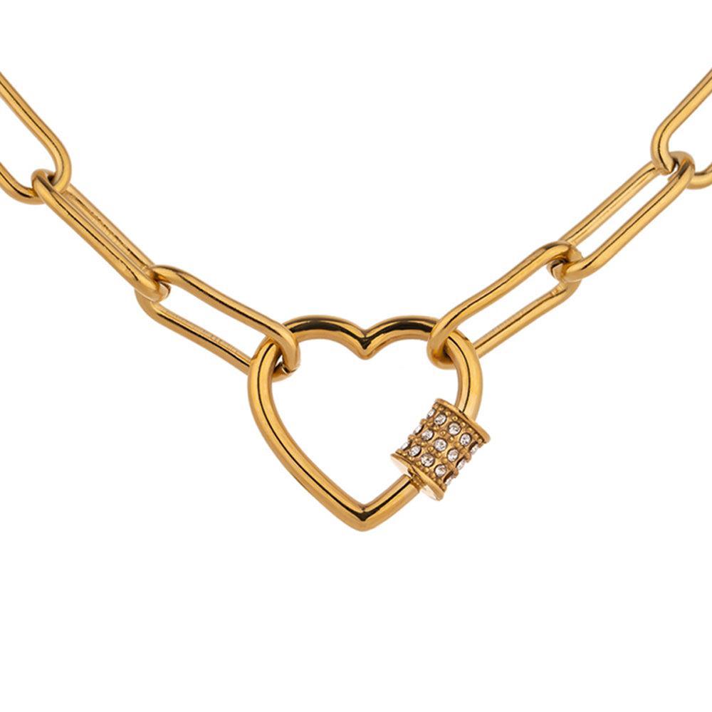 Luxe Golden Chain Link Heart CZ Pendant Necklace - Lucid Fantasy 