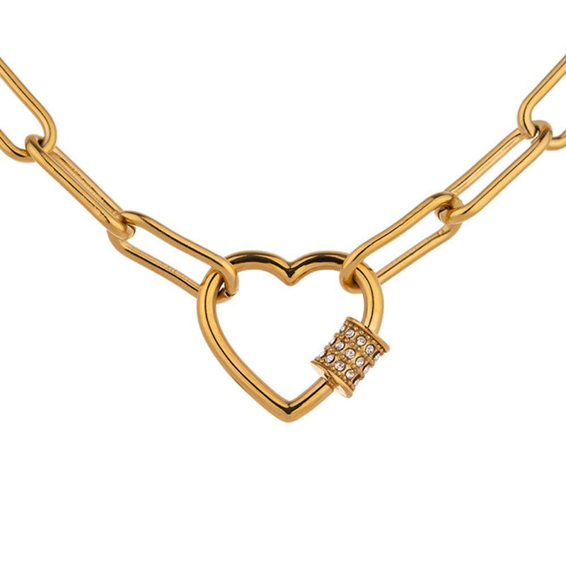 Luxe Golden Chain Link Heart CZ Pendant Necklace - Lucid Fantasy 