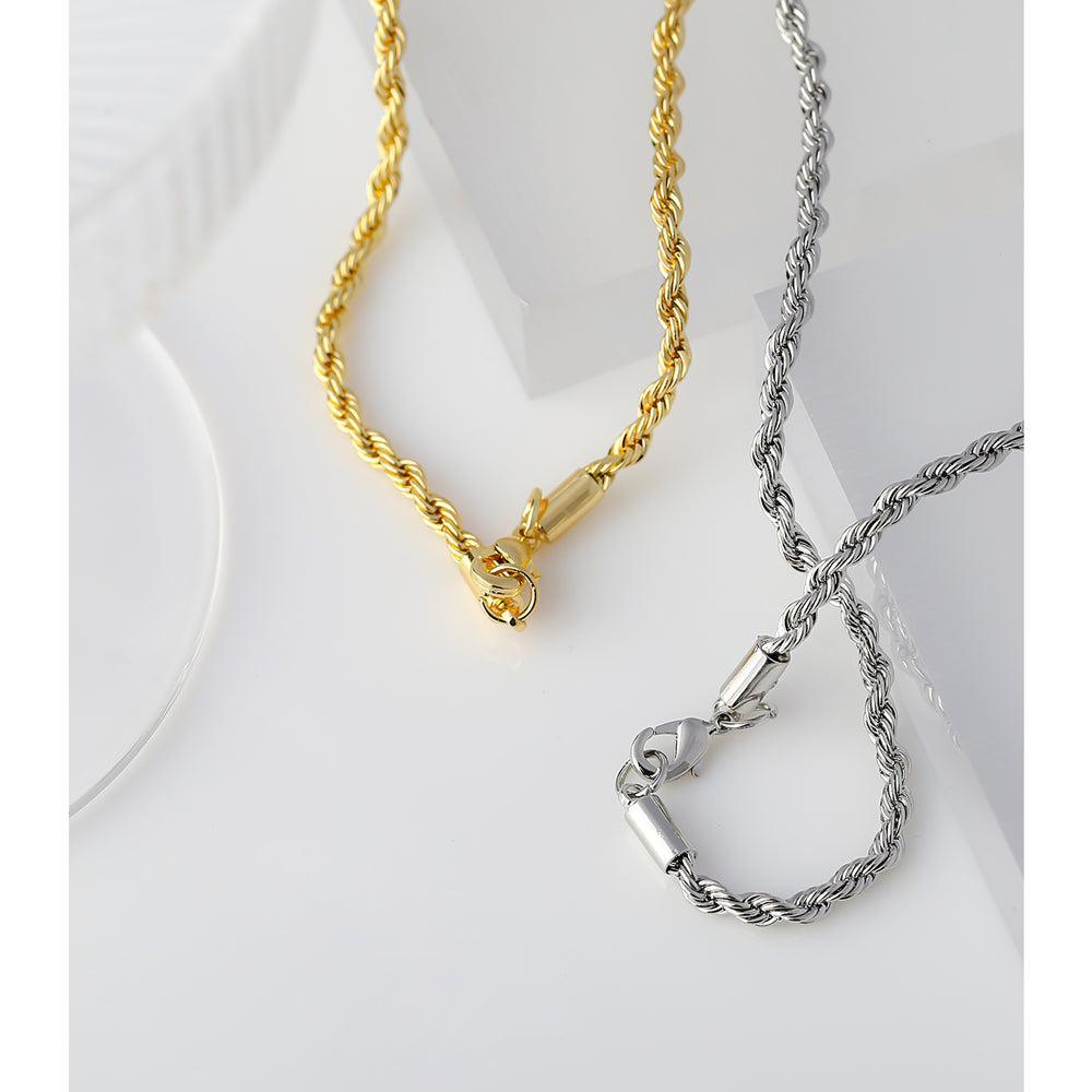 Luxurious Braided Stainless Steel Necklace with Gold Highlights - Lucid Fantasy 